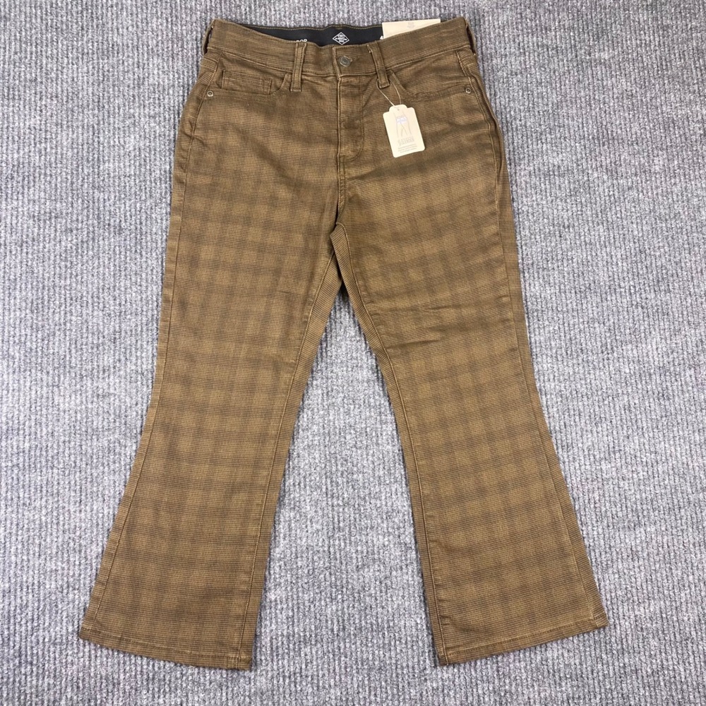 St John's Bay Kick Crop Pants Womens 4P Brown Plaid High Rise Secretly Slender